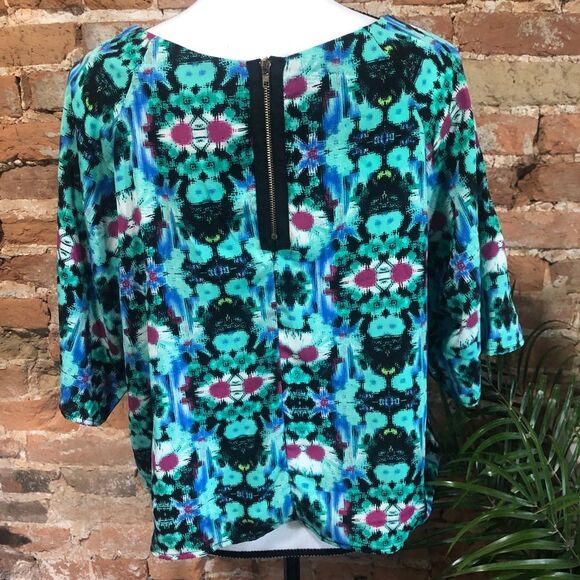 FRANCESCA’S “BIRDCAGE” BLOUSE TOP WOMENS LARGE RETRO STYLE MULTICOLOR USA MADE - Picture 3 of 6